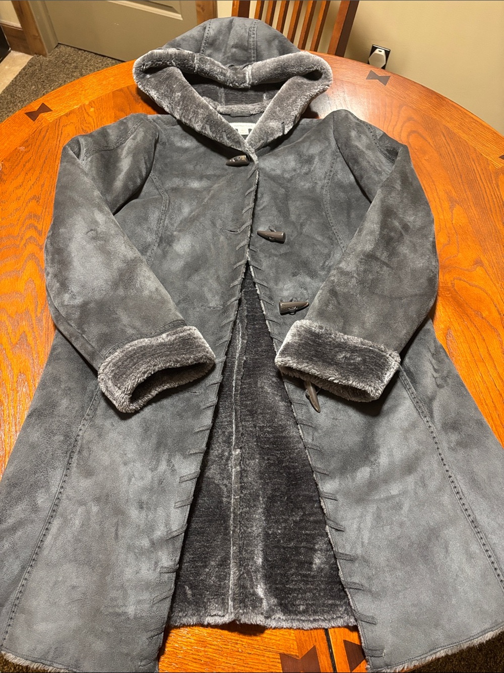 Vintage Coldwater Creek Faux Suede Hooded Toggle Coat